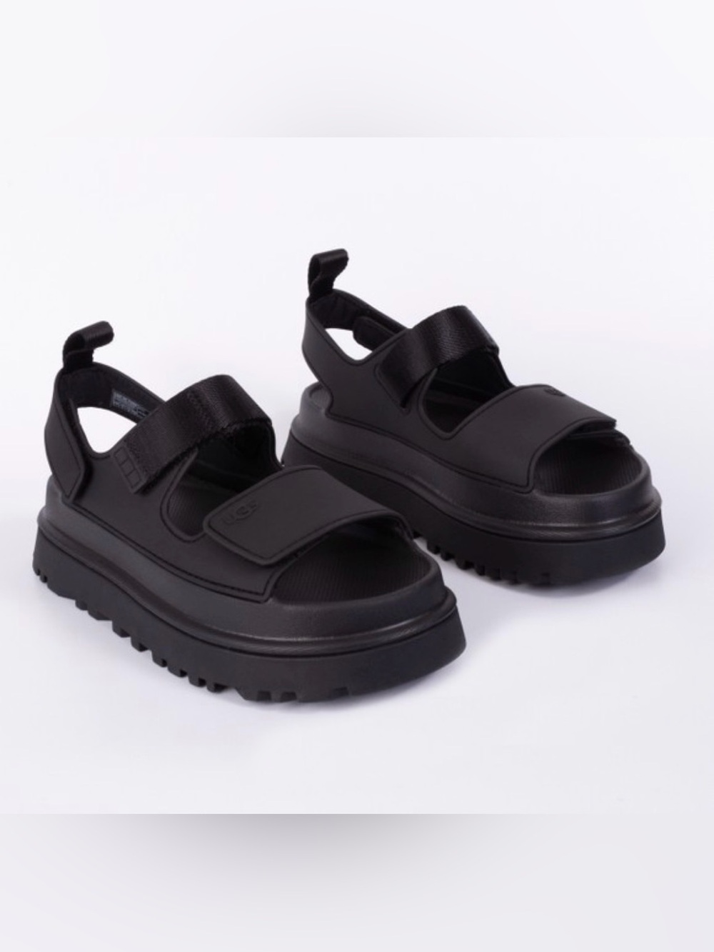 NEW UGG GOLDENGLOW Chunky Black Velcro Platform Sandals SZ 10